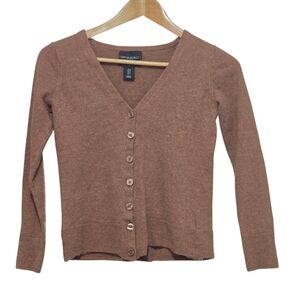 Cynthia Rowley 100% Extra-Fine Merino Wool Brown Button Cardigan Size S